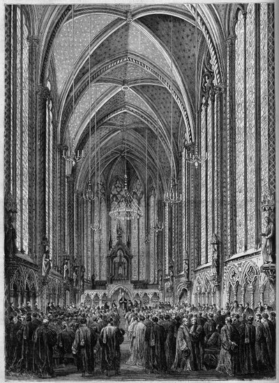 The Mass of the Holy Spirit, Celebrated at the Sainte Chapelle of Paris, on the Occasion of the Return of the Judiciary, November 3, 1863. Engraving in 