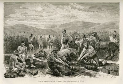 Fishing for leeches. Drawing by Sahib, to illustrate the story of Henri Belle: Voyage en Greece by French School