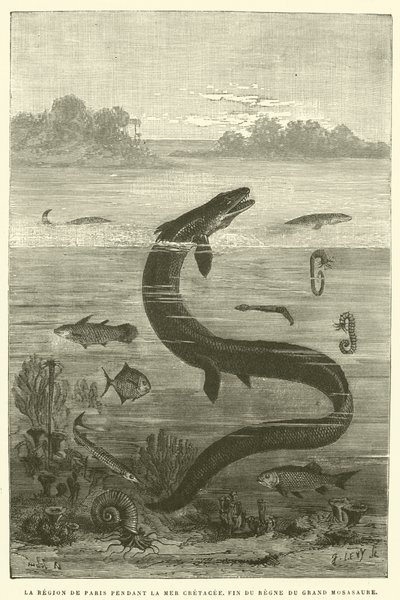 The Region of Paris During the Cretaceous Sea, End of the Reign of the Great Mosasaur by French School