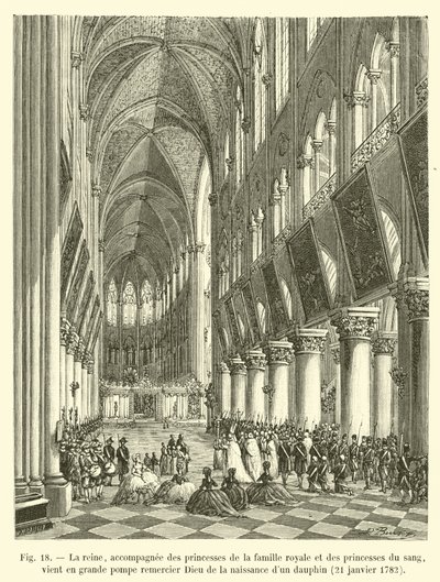 The Queen, Accompanied by the Princesses of the Royal Family and the Princesses of the Blood, Comes in Great Pomp to Thank God for the Birth of a Dauphin, January 21, 1782 by French School