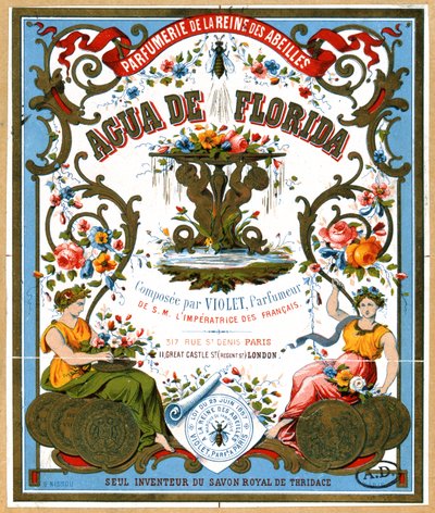 Label advertising Aqua de Florida perfume from the perfume shop La Reine des Abeilles, Paris, 2nd half 19th century by French School