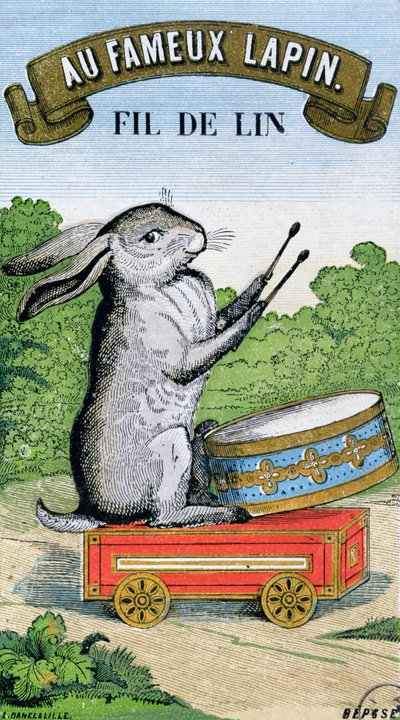 Label for Au Fameux Lapin brand of linen thread by French School