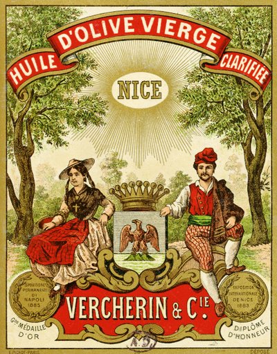 Label for Vercherin Extra Virgin Olive Oil, c.1885-90 by French School