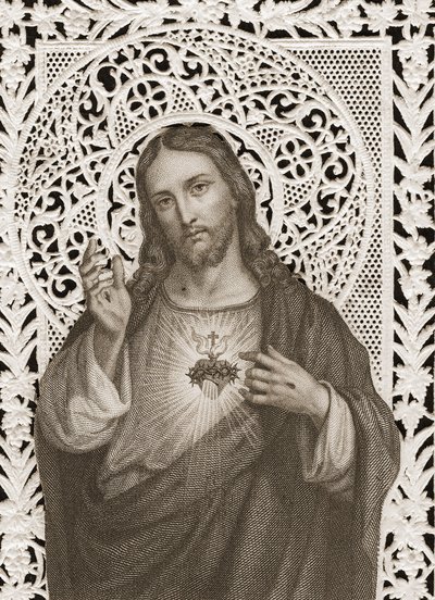 Lace Card Depicting The Sacred Heart of Jesus, 19th Century by French School