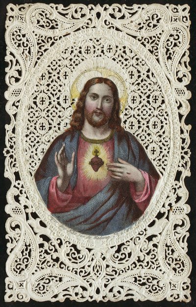 Lace Card Depicting The Sacred Heart of Jesus, 19th Century by French School