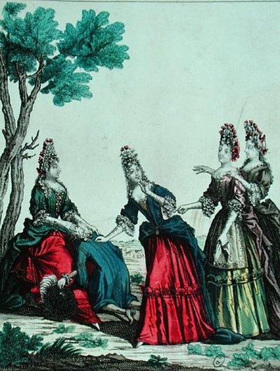 Ladies playing guessing game with a Gentleman by French School