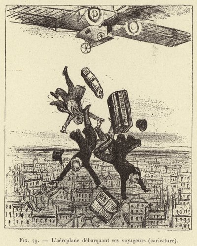 The Airplane Disembarking its Passengers (caricature) (engraving) by French School