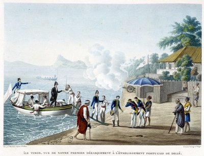 Landing at the Portuguese settlement of Dillè, island of Timor by French School