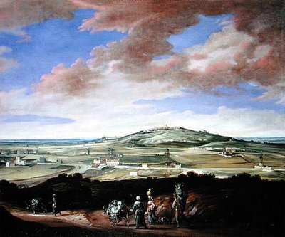 Landscape with a town on a hill by French School