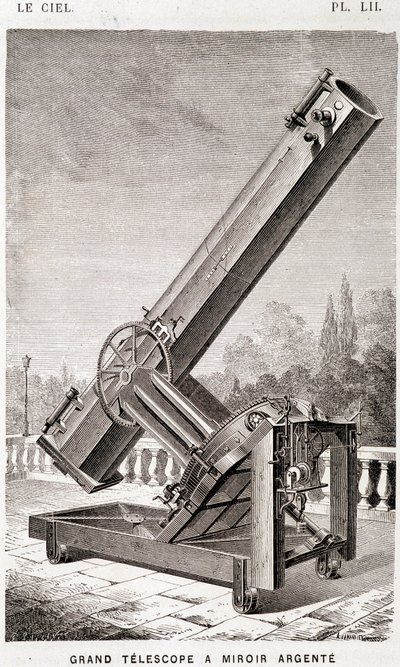 Large silver mirror telescope (Léon Foucault system), equatorially mounted for the Marseille Observatory - in The Sky by Amédée Guillemin, Hachette, Paris by French School
