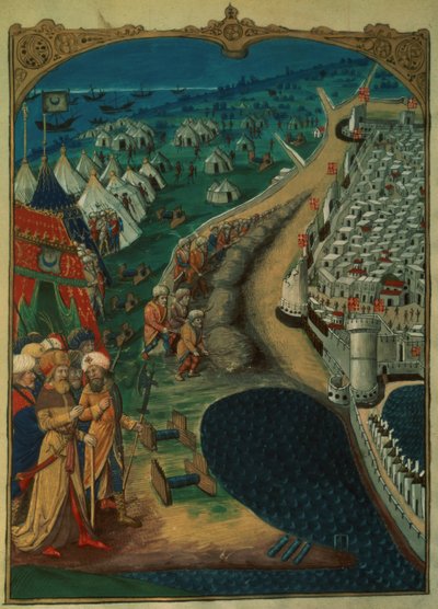 The Chief Advisor to Mohammed II, possibly Miseh Paleologue, directing the Turkish operations, c.1480, from A History of the Siege of Rhodes, by Guillaume Caoursin, 1483 by French School