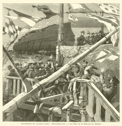 Launch of the Russian Battleship Imperator Aleksandr III (engraving) by French School