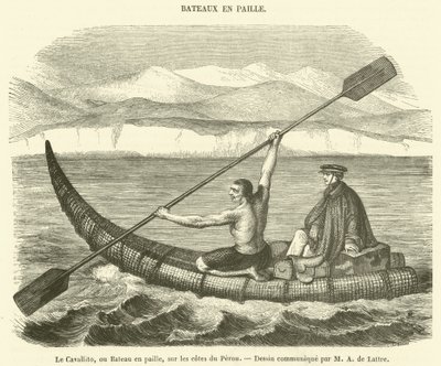 The Cavallito, or Straw Boat, on the Coasts of Peru (engraving) by French School