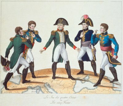 The Game of Four Corners or The Five Brothers, Bonapartist cartoon depicting Napoleon and his brothers, 1808 by French School