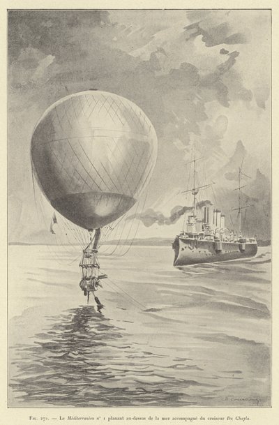 The Mediterranean No. 1 Gliding Above the Sea Accompanied by the Cruiser Du Chayla (engraving) by French School