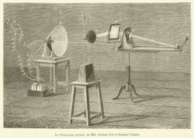 The Talking Photophone, by MM Graham Bell and Summer Tainter (engraving) by French School