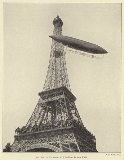 The Santos No. 6 Rounding the Eiffel Tower (engraving) by French School