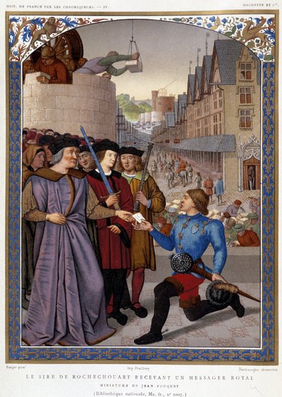 Le Sire de Rochechouart receiving a royal messenger. after Fouquet, in 