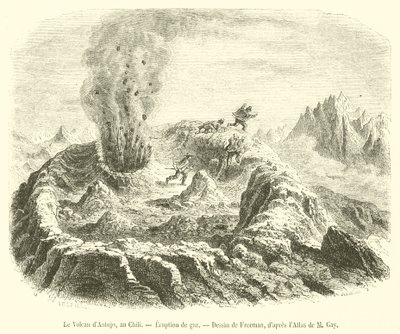 The Antujo Volcano, in Chile, Gas Eruption (engraving) by French School
