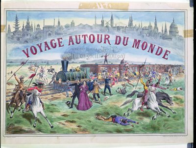 Le Voyage Autour du Monde, cover of a box for a game based on Around the World in 80 Days by Jules Verne by French School