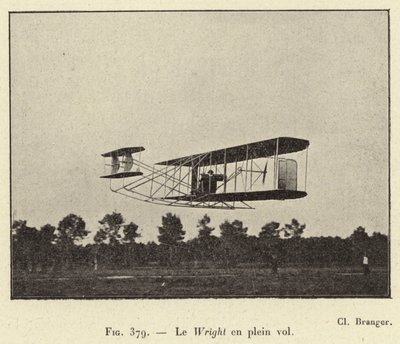 The Wright in Full Flight (engraving) by French School