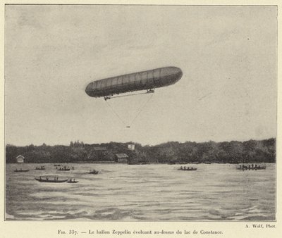 The Zeppelin Balloon Evolving Above Lake Constance (engraving) by French School
