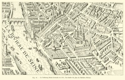 The Saint-Germain suburb in 1615, facsimile of the plan by Mathieu Merian by French School