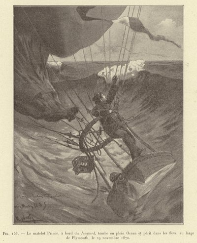 Sailor Prince, on Board the Jacquard, Falls into the Ocean and Perishes in the Waves, off Plymouth, November 29, 1870 (engraving) by French School