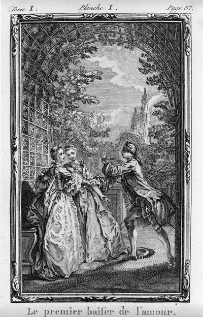 The first kiss of love Illustration of Julie or La Nouvelle Heloise by Jean Jacques Rousseau ed. 1769 by French School