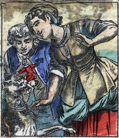 Lemuel Gulliver in the land of the giants of Brobdingnag. Illustration for "Gulliver