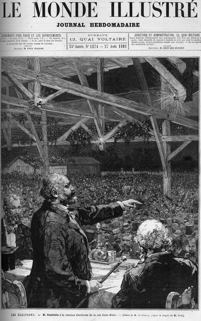 Leon Gambetta at the election meeting of rue Saint Blaise in Belville in Paris invited by the radical committee of the 20th arrondissement. Cover of 