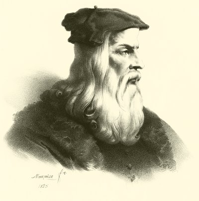 Portrait of Leonardo Da Vinci (engraving) by French School