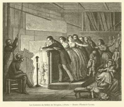 The backstage of the Seraphin Theatre in Paris by French School