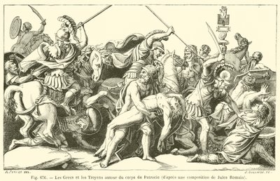 The Greeks and the Trojans around the Body of Patroclus (engraving) by French School