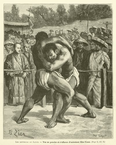 The Wrestlers in Japan (engraving) by French School