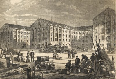 The docks of Rouen in 1866 - engraving by French School