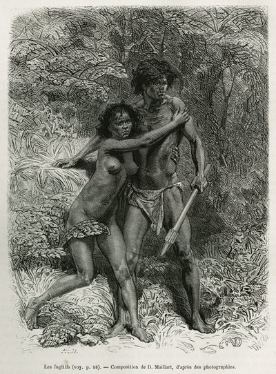 Les Fugitives Aborigenes, Engraving after a Drawing by D. Maillart, to Illustrate the Story Six Months in Australia, by Desire Charnay, a Mission Assignment by the Ministry of Public Education, in 1878, Published in the Tour du Monde, under the Direction o by French School