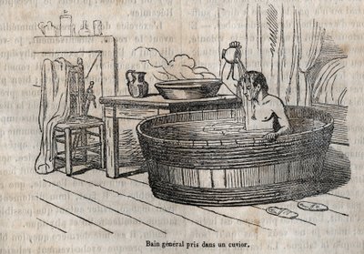 The gestures of the bath - Hygiene in the 19th century - bath in a bowl - engraving in 