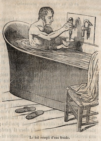 Les gestures du bain - Hygiene in the 19th century - man in a bathtub - engraving in La Sante Universelle - Guide Medical des Familles 1852 by French School