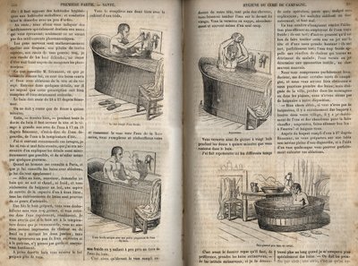 The gestures of the bath - Hygiene in the 19th century - man in a bathtub - engraving in 