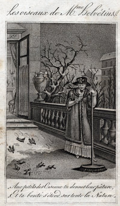 Les oiseaux de Madame Helvetius in Conseils a ma fille by Jean Nicolas Bouilly. 1820. Private collection by French School