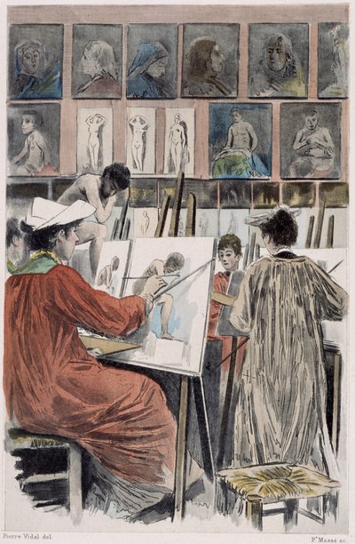 The Paintresses: Atelier of Ladies - in "Nos contemporains" by Pierre Vidal by French School