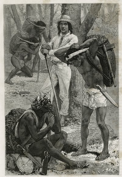 The Porters (Caucheros), in Darien, Engraving after a Drawing by D. Maillart, to Illustrate the Story Exploration at the Isthmus of Panama and Darien, by A. Reclus, Lieutenant of Ship, from 1876 to 1878, Published in Le Tour du Monde by French School