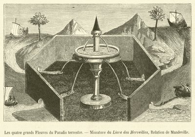 The Four Great Rivers of the Earthly Paradise, Miniature from the Book of Wonders, Relation of Mandeville by French School