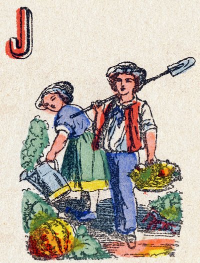 Letter J Gardeners (Engraving in "Alphabet des jeux") by French School