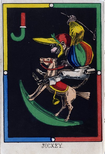 Letter J as jockey. Alphabet of monkeys. Wood engraving. Imaging of Epinal by French School