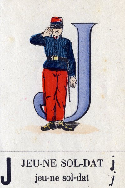 Letter J as young soldier. Military alphabet. Imaging of Epinal, circa 1870-1880 by French School