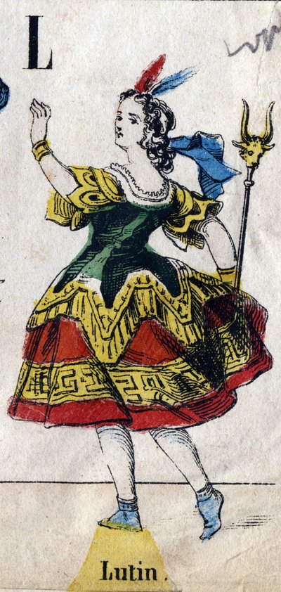 Letter L: Leprechaun. Engraving in "Alphabet masquerade". Second half of the 19th century by French School