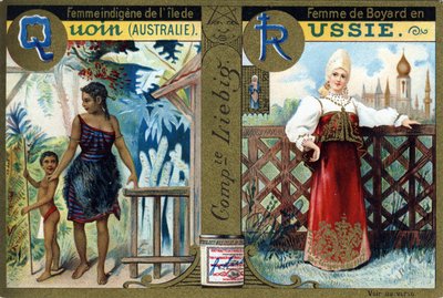 Letter Q as Indigenous Woman of Quoin Island and R as Boyars Woman in Russia. Women