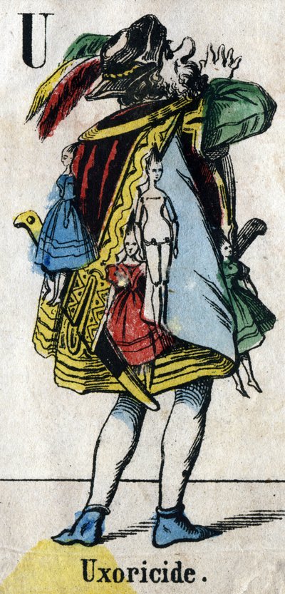 Letter U: Uxoricide. Engraving in "Alphabet masquerade". Second half of the 19th century by French School